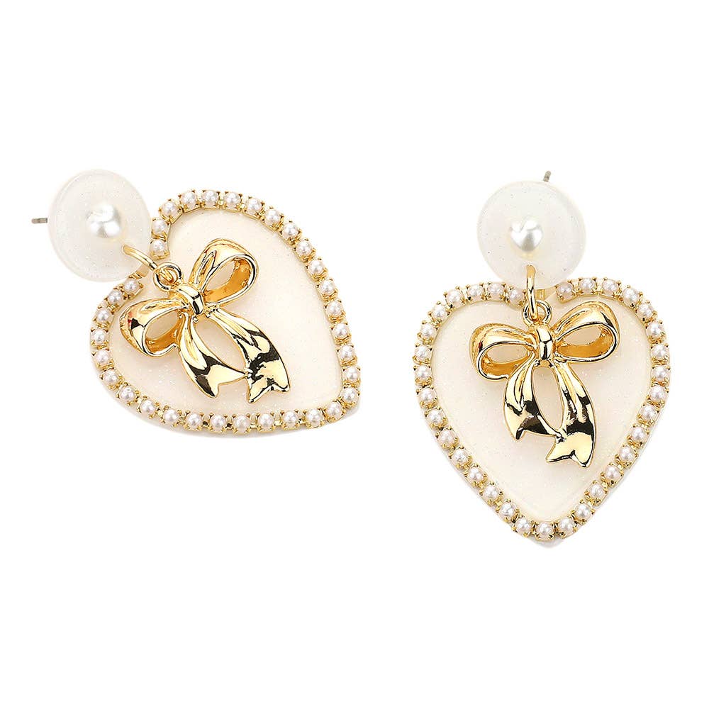 Pink Bow Heart Earrings