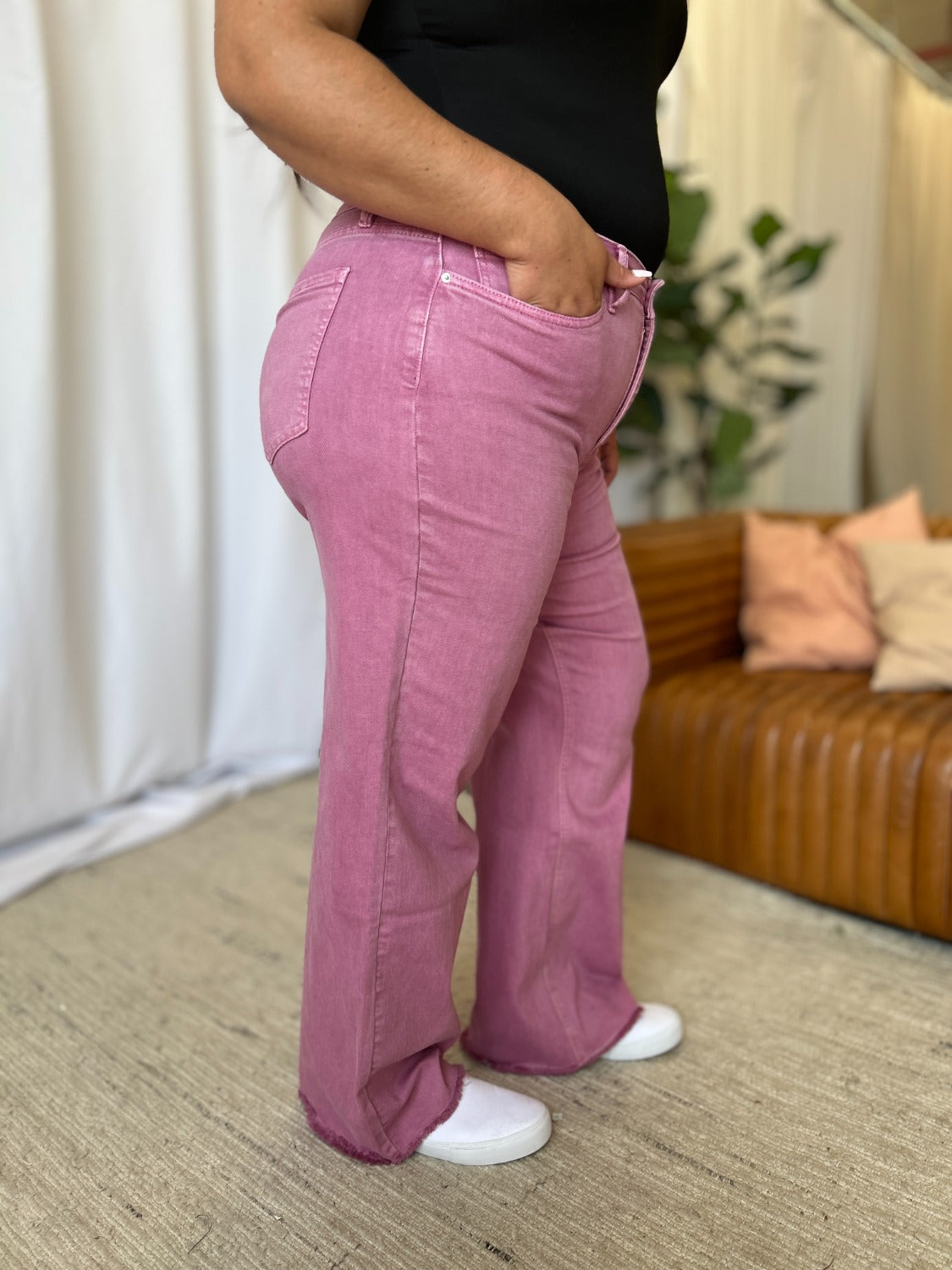 Rebecca High Rise Garment Dye Wide Leg Jeans