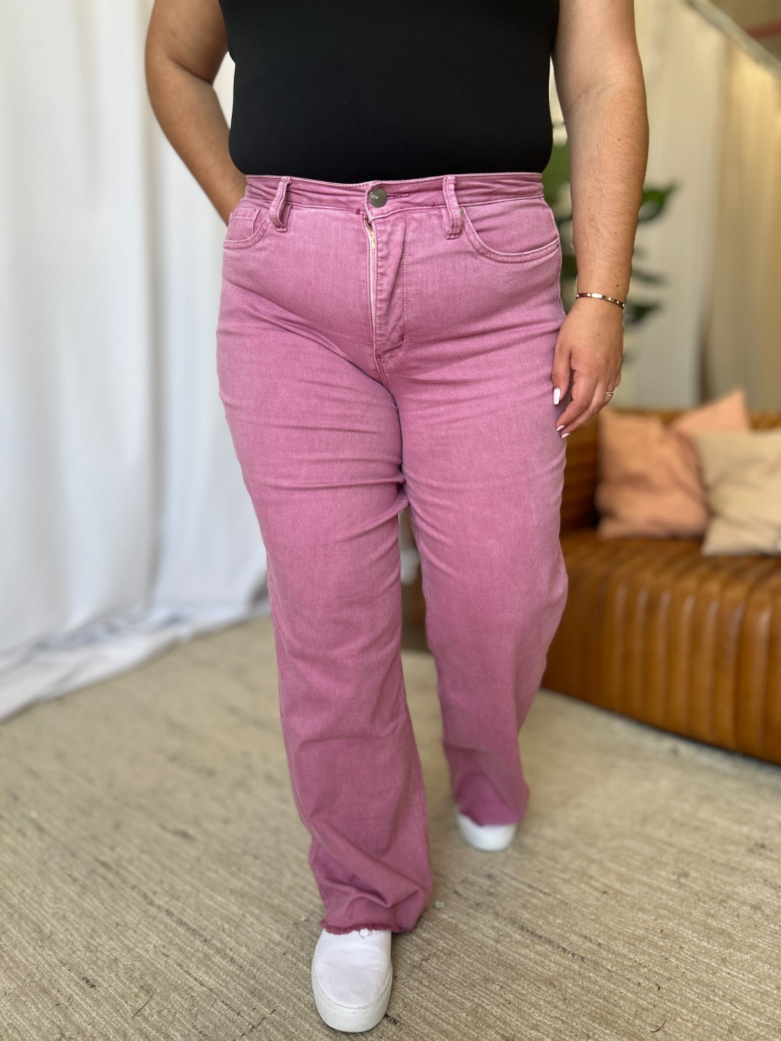 Rebecca High Rise Garment Dye Wide Leg Jeans