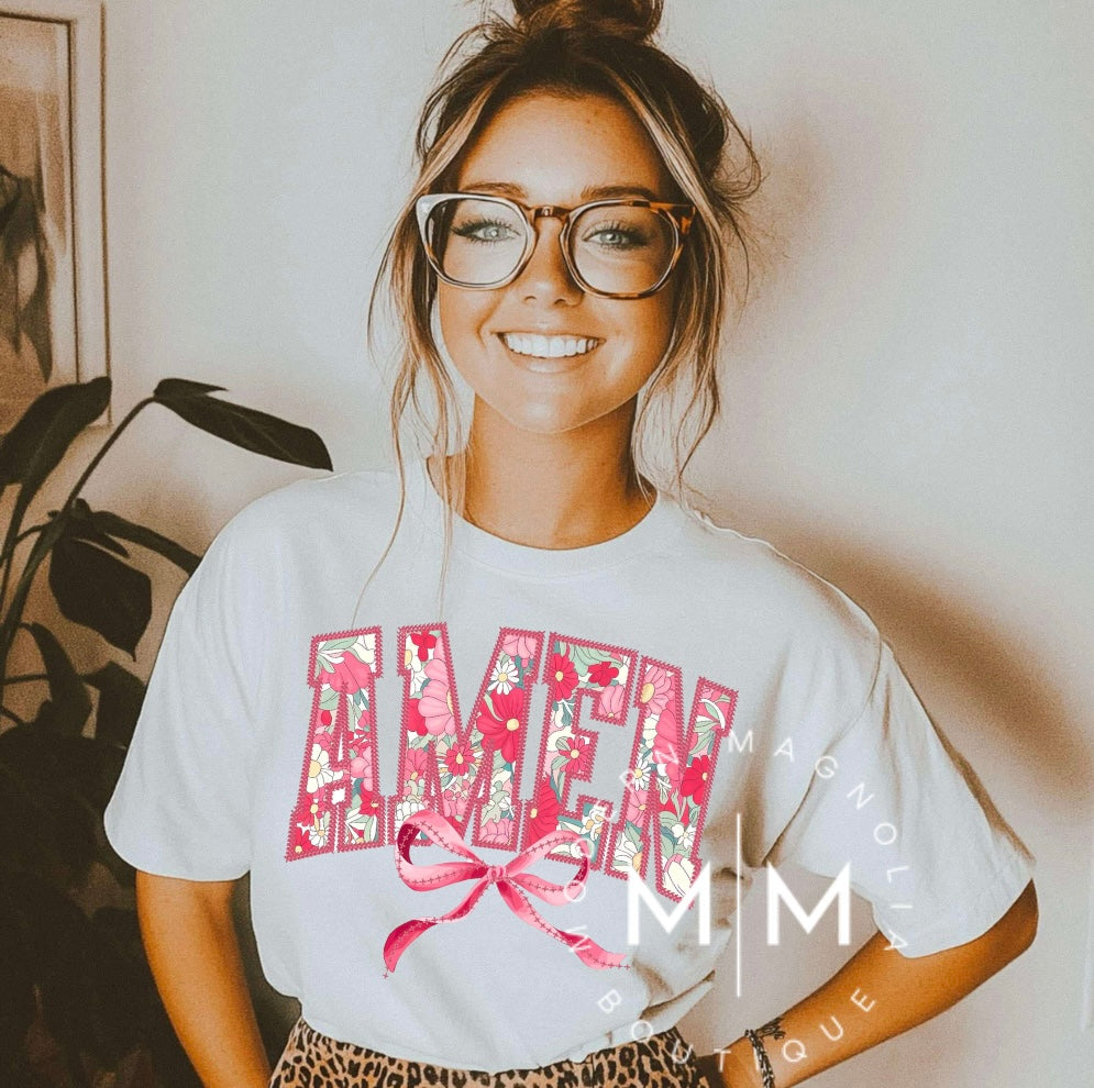 Pink Floral Amen Tee