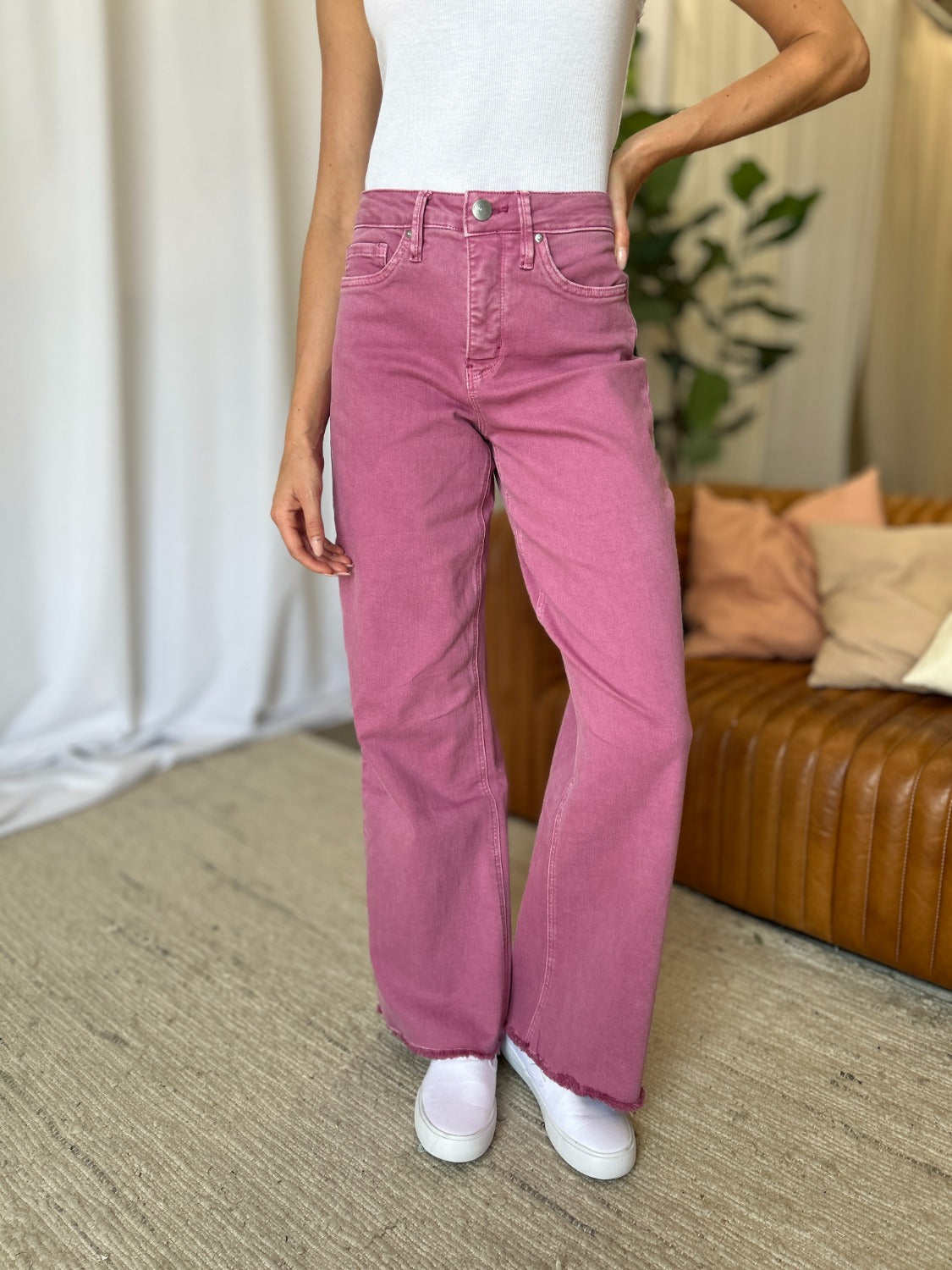 Rebecca High Rise Garment Dye Wide Leg Jeans