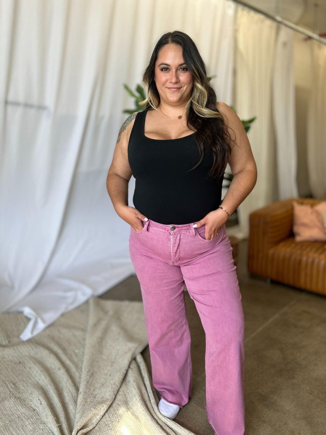Rebecca High Rise Garment Dye Wide Leg Jeans