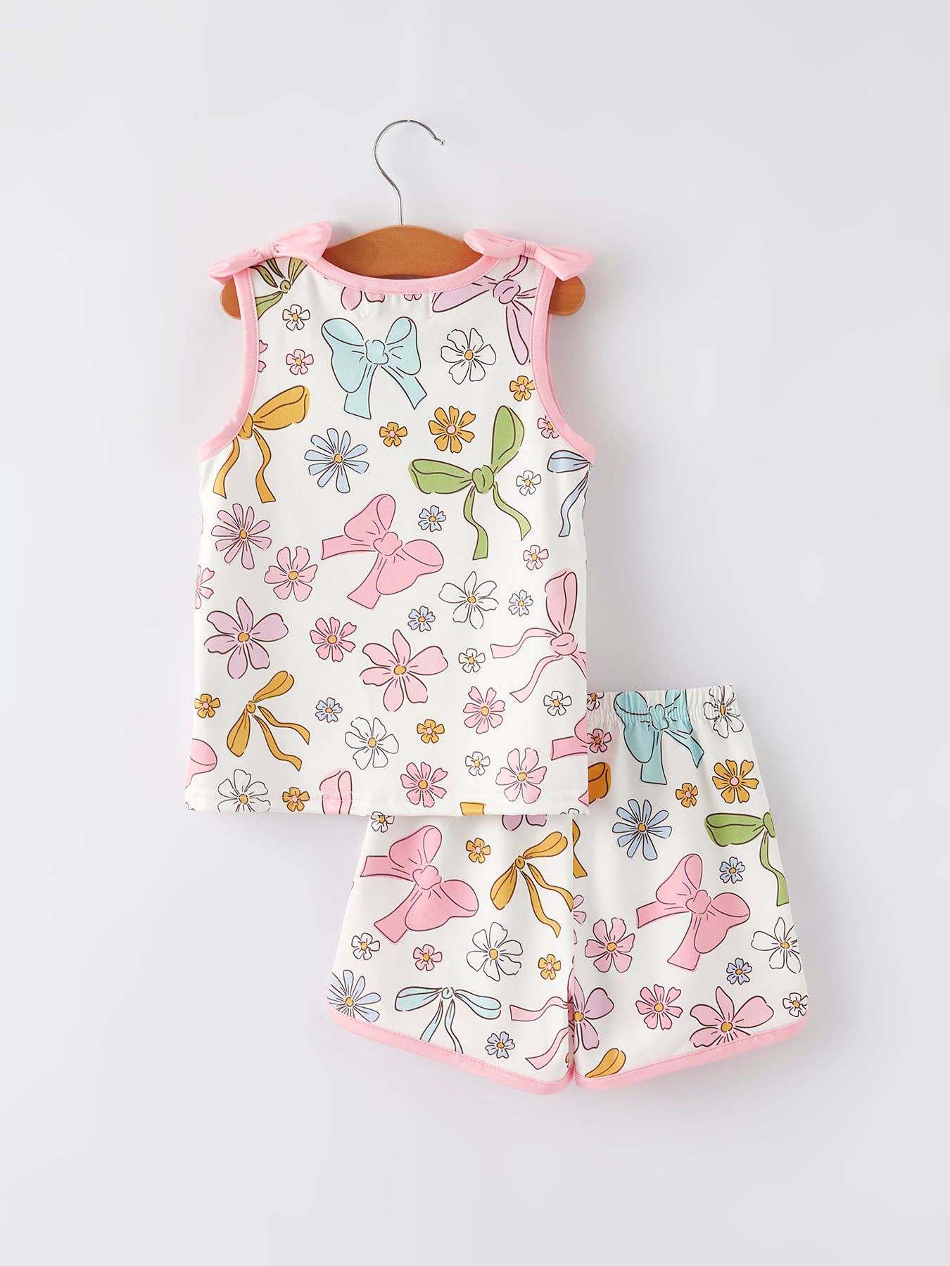 Girls Pink Bow Sleeveless Shorts Set