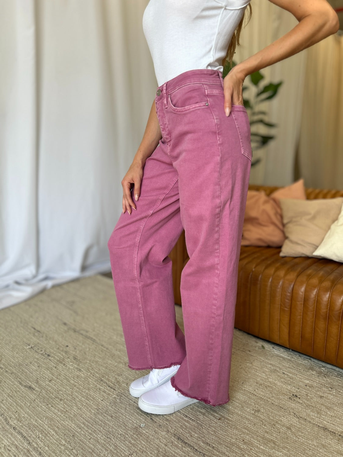 Rebecca High Rise Garment Dye Wide Leg Jeans