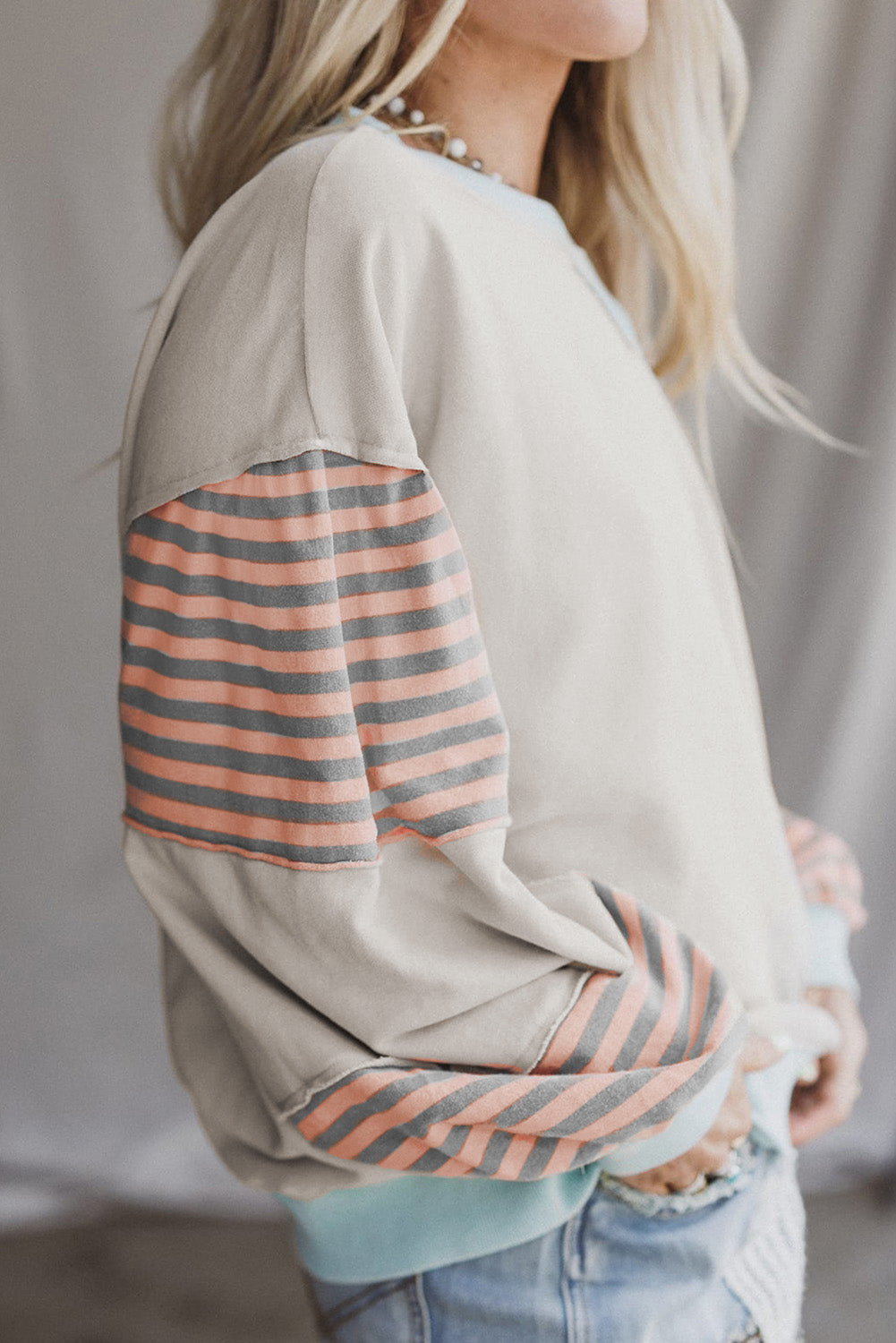 Colorblock Patchwork Striped Sleeve Sweatshirt