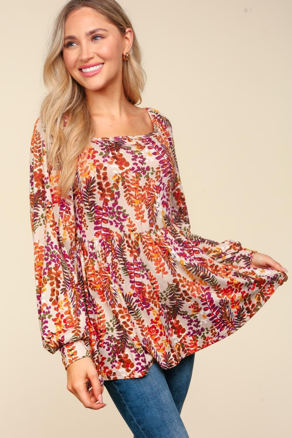 Halle Peplum Floral Square Neck Blouse