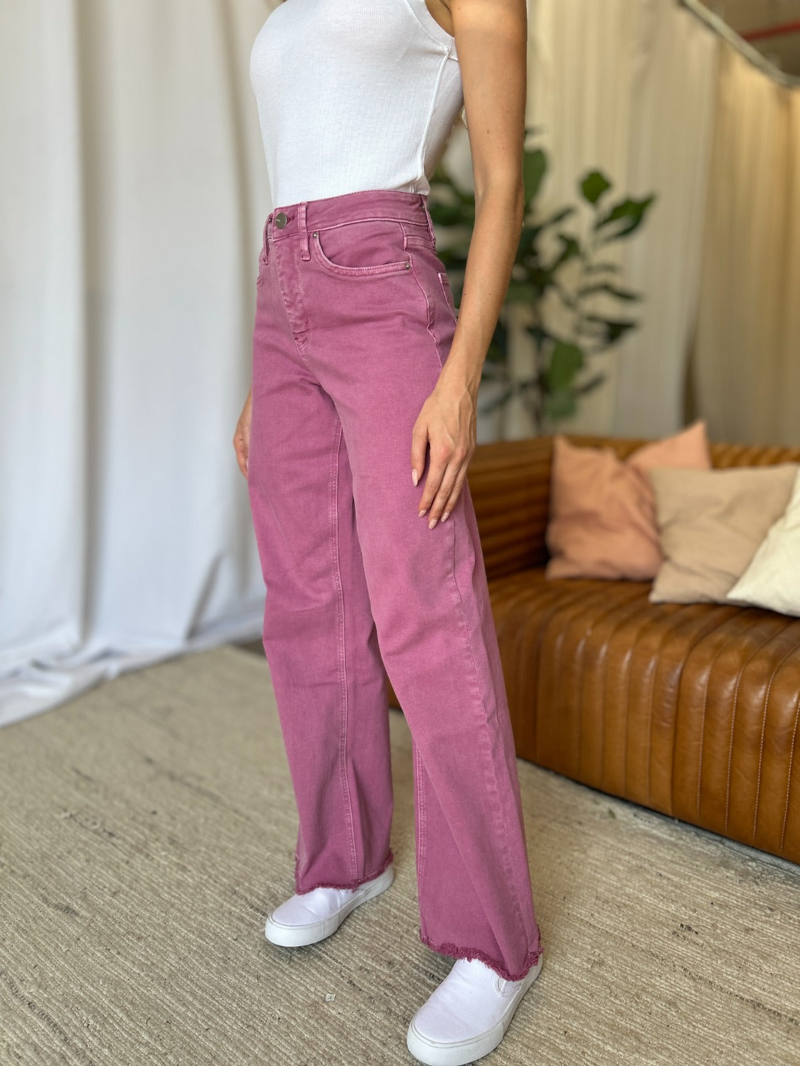 Rebecca High Rise Garment Dye Wide Leg Jeans