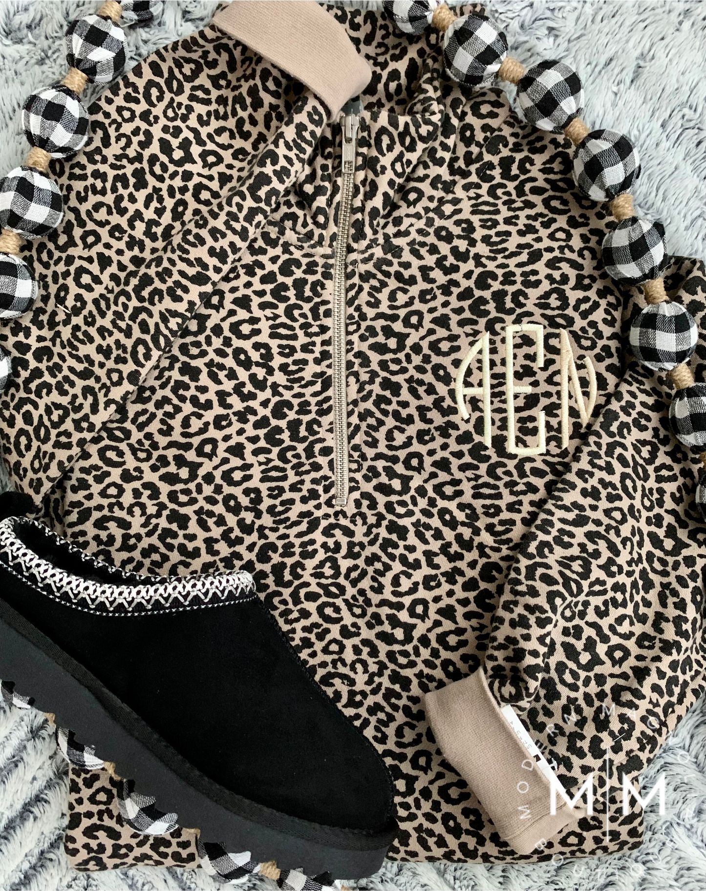 Monogram Leopard 1/4 Zip Pullover