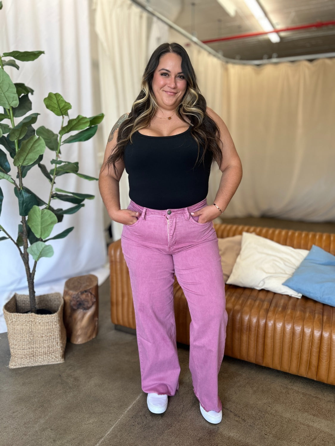 Rebecca High Rise Garment Dye Wide Leg Jeans