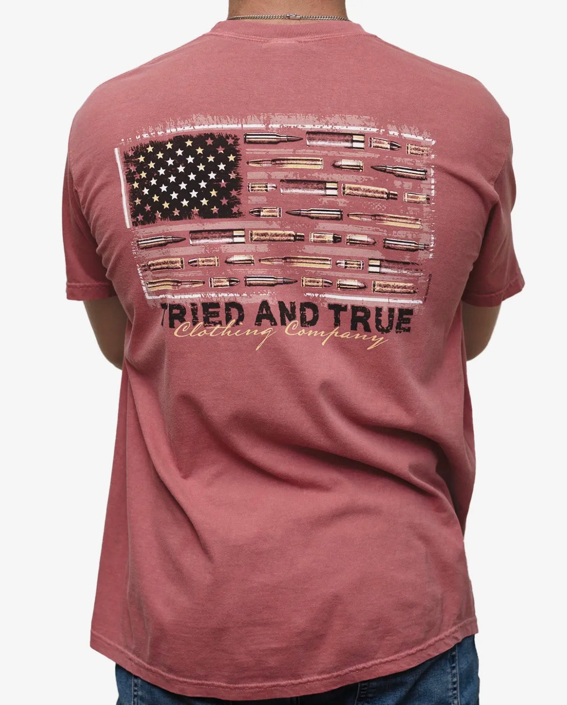 American Made Bullet Flag Short Sleeve- Crimson