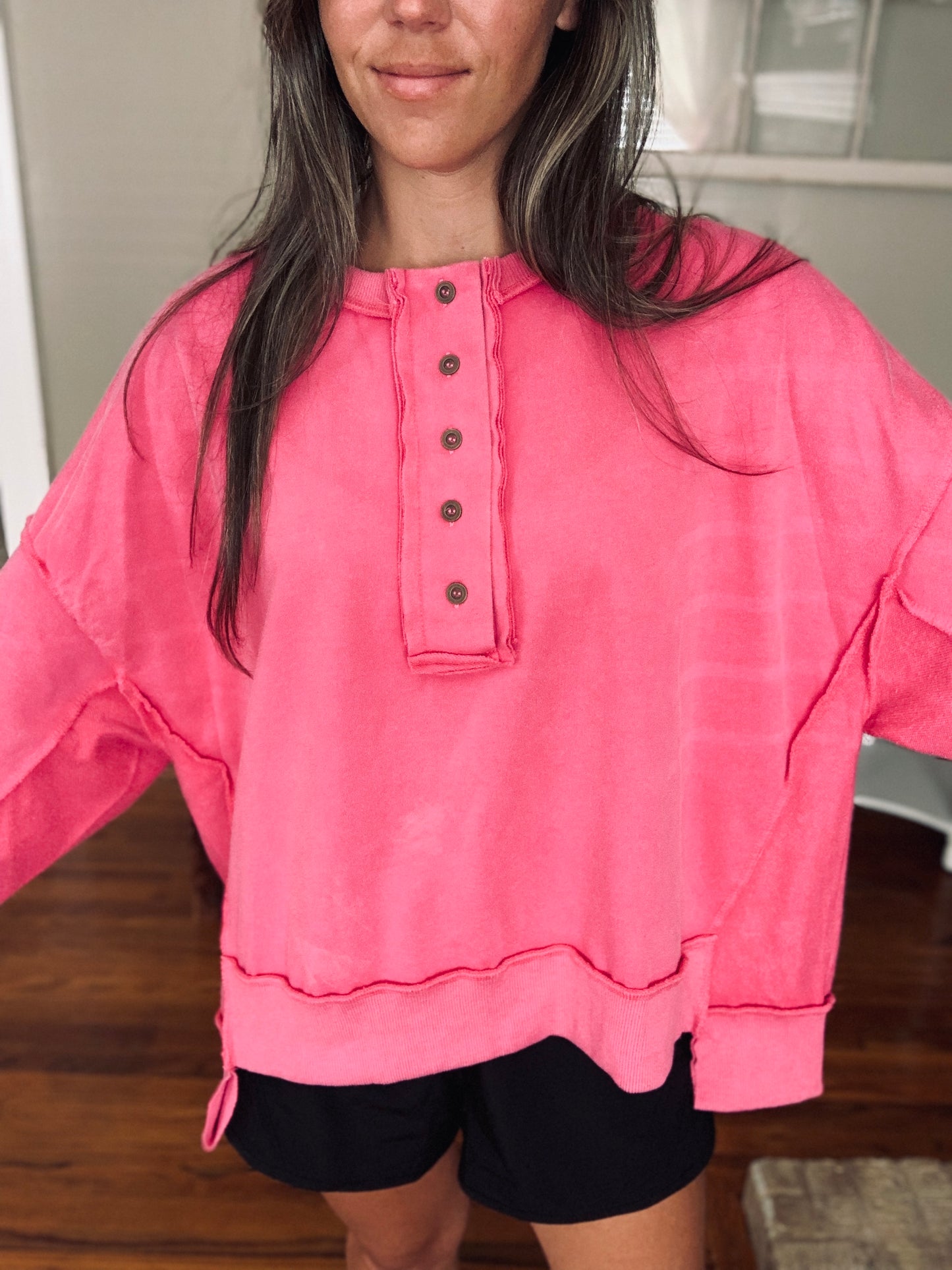 Dreamy Pink Henley Pullover