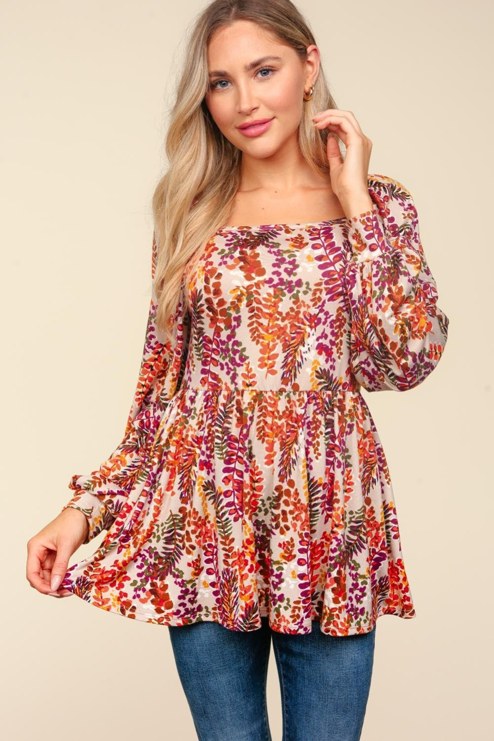 Halle Peplum Floral Square Neck Blouse