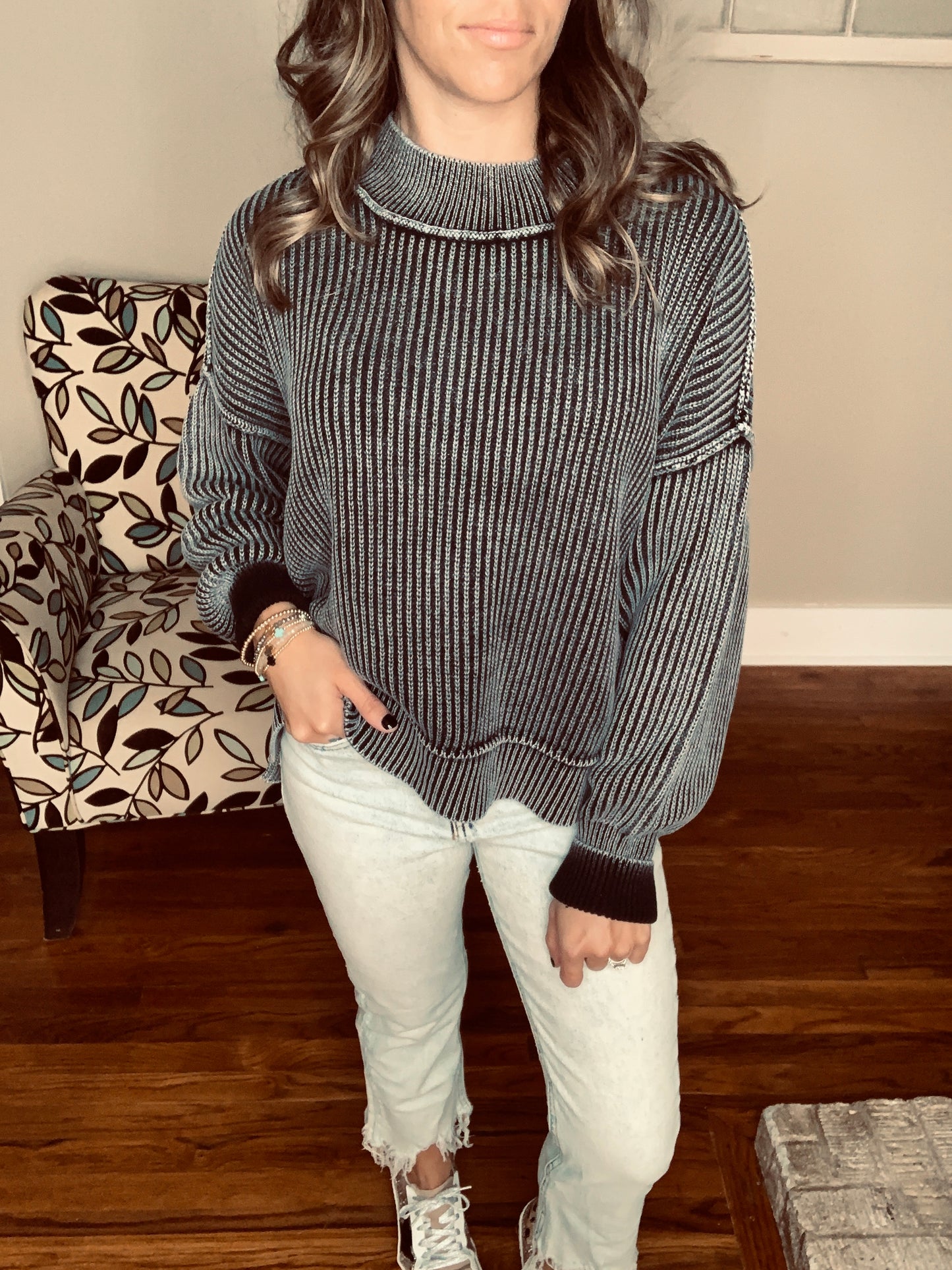 Exposed Seam Dropped Shoulder Sweater | Charcoal