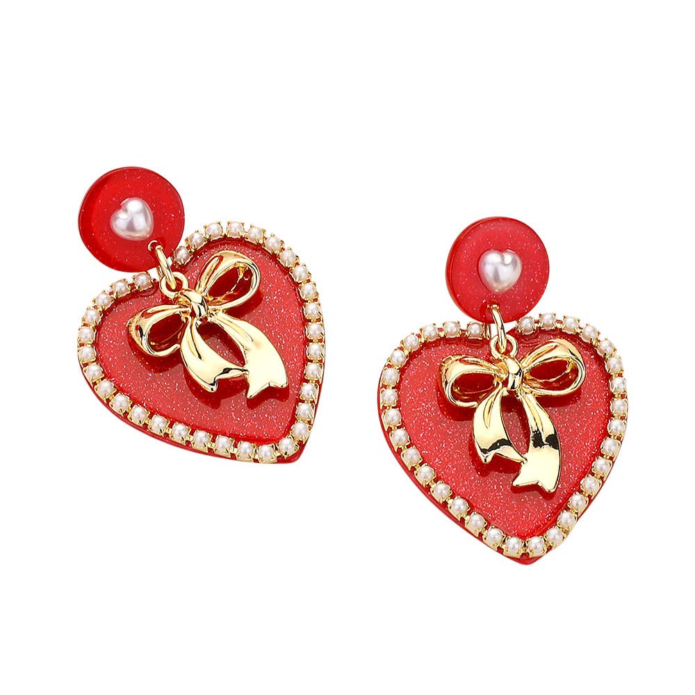 Pink Bow Heart Earrings