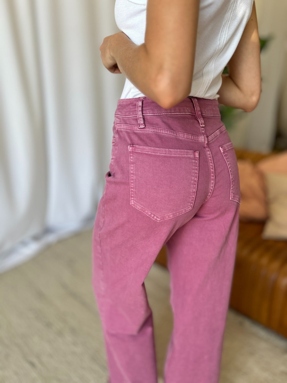 Rebecca High Rise Garment Dye Wide Leg Jeans