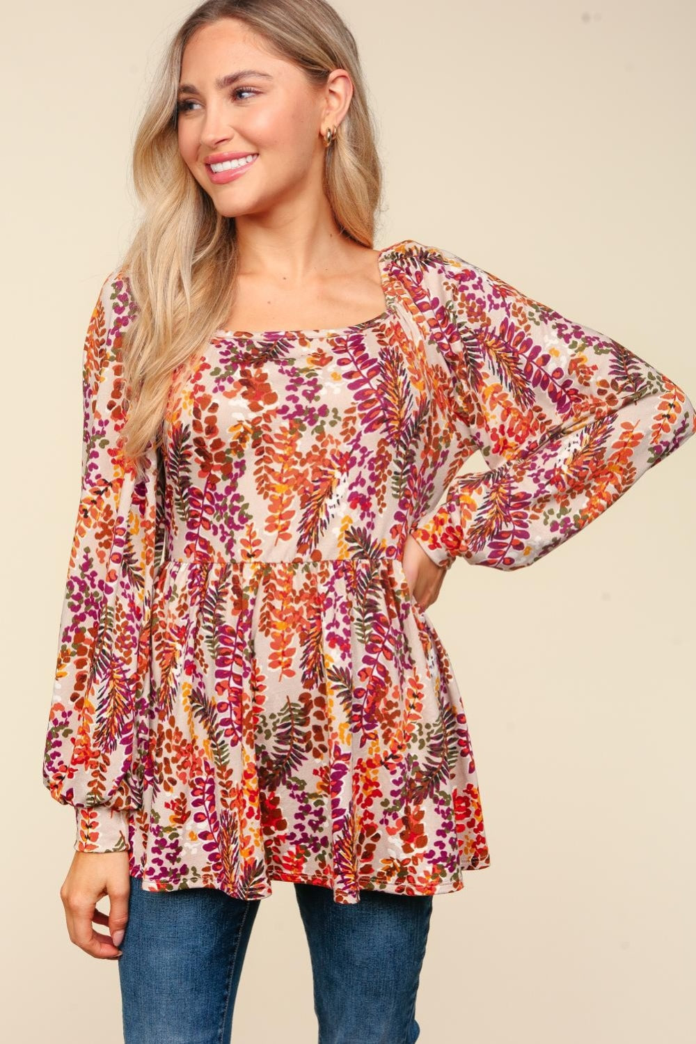 Halle Peplum Floral Square Neck Blouse