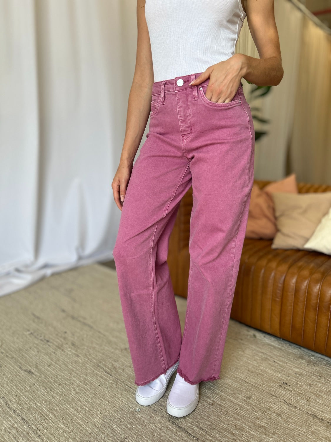 Rebecca High Rise Garment Dye Wide Leg Jeans