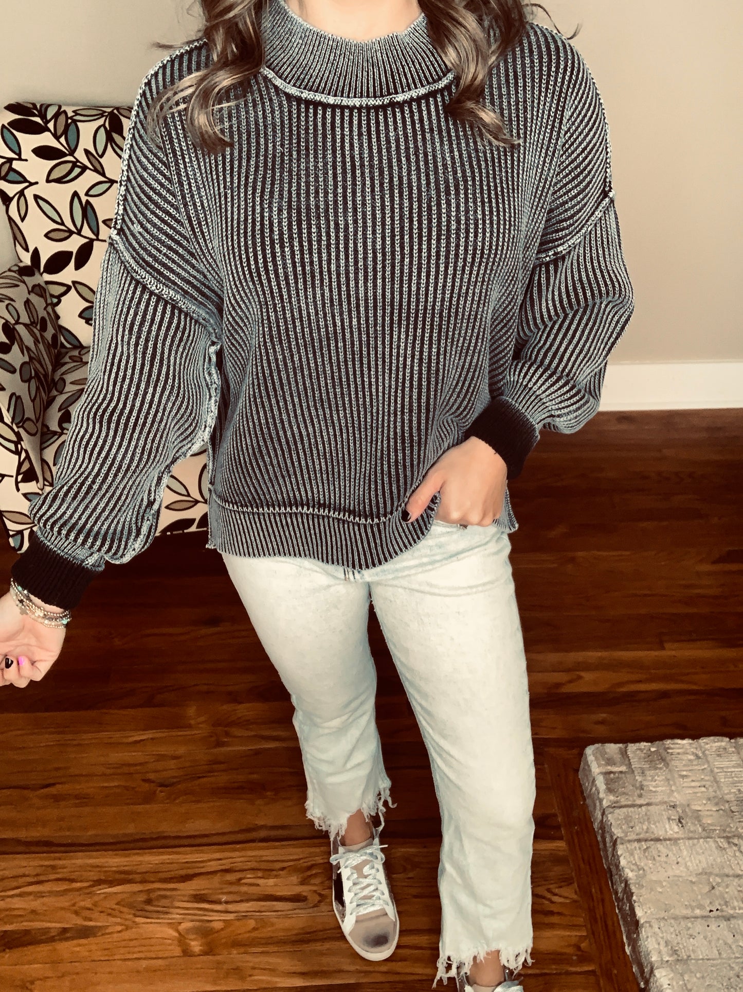 Exposed Seam Dropped Shoulder Sweater | Charcoal