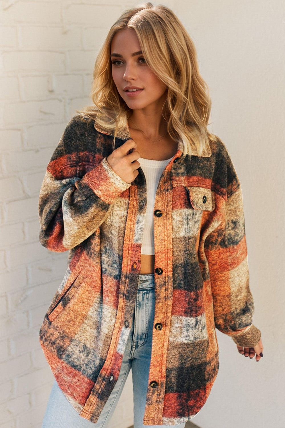 Plaid Fleece Shacket with Pockets