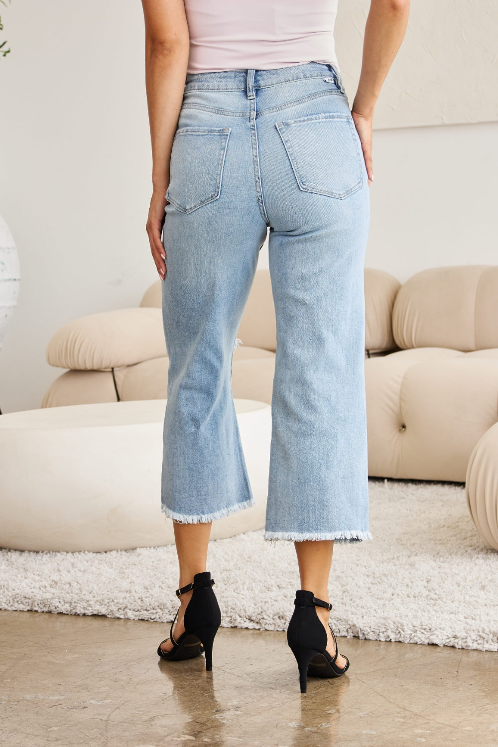 Rylee Tummy Control High Waist Raw Hem Distressed Jeans