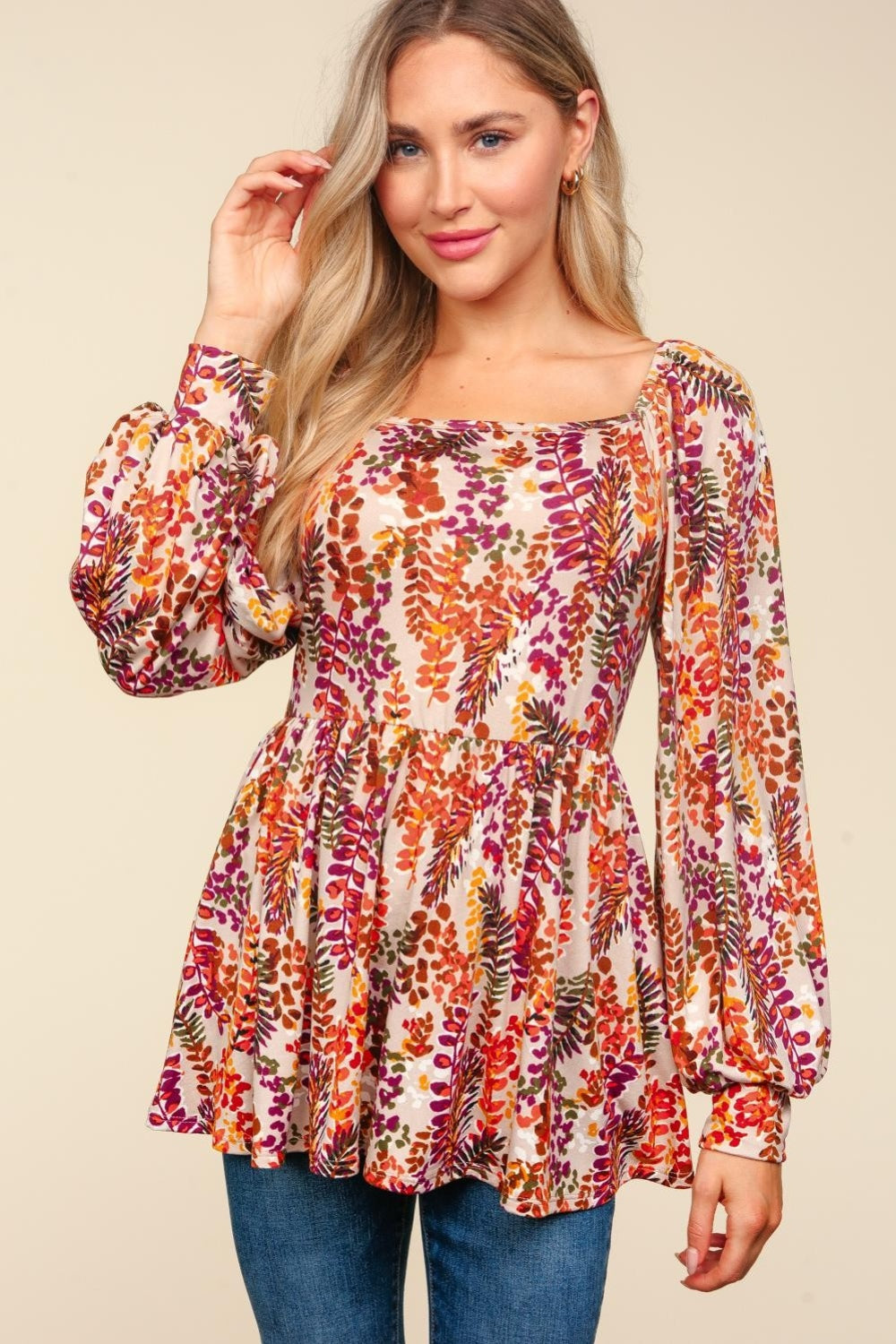 Halle Peplum Floral Square Neck Blouse