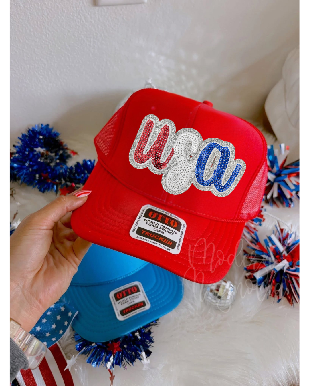 USA Sparkle Trucker Hat- Red