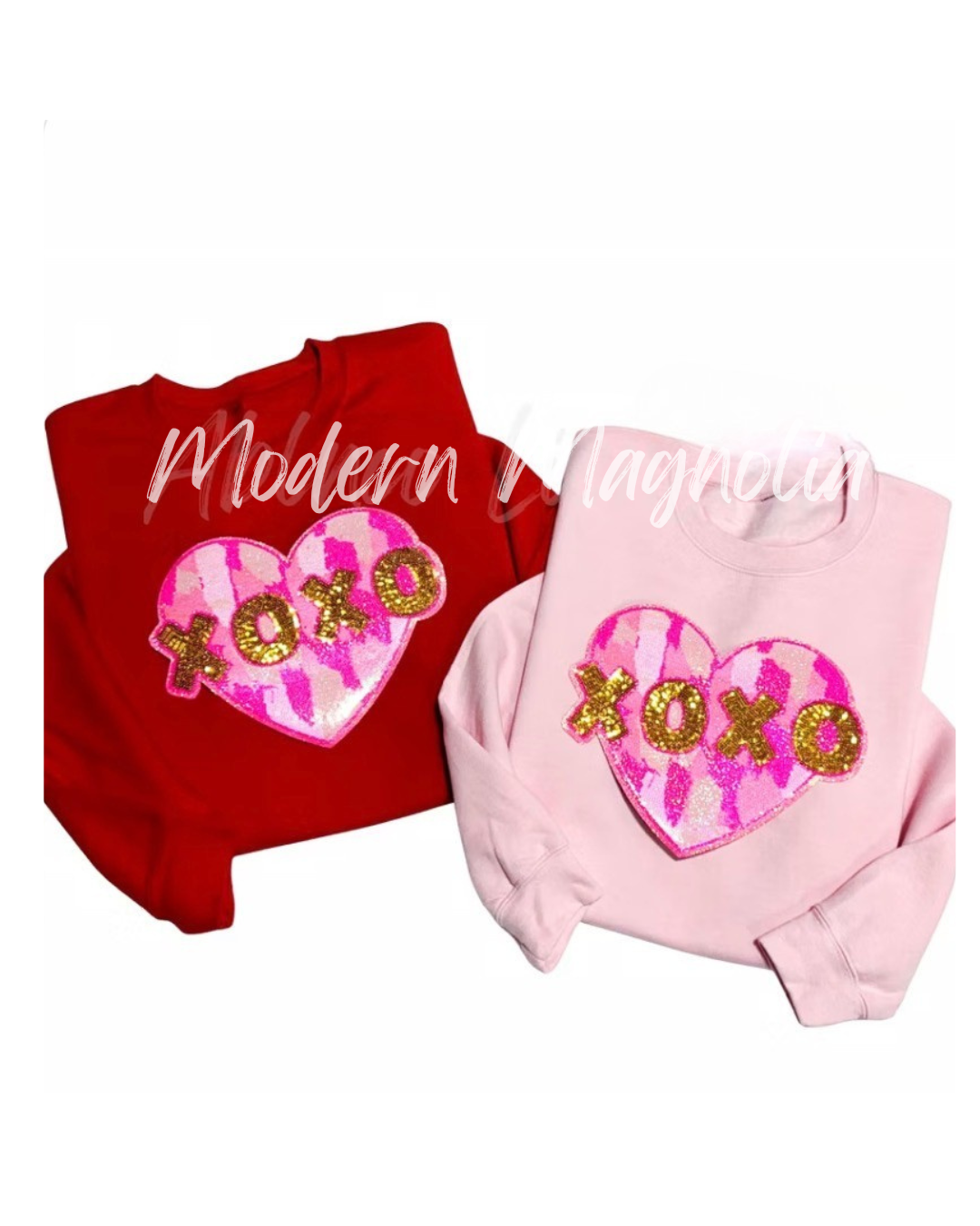 XoXo Pink Ombré Heart Sequin Patch Sweatshirt