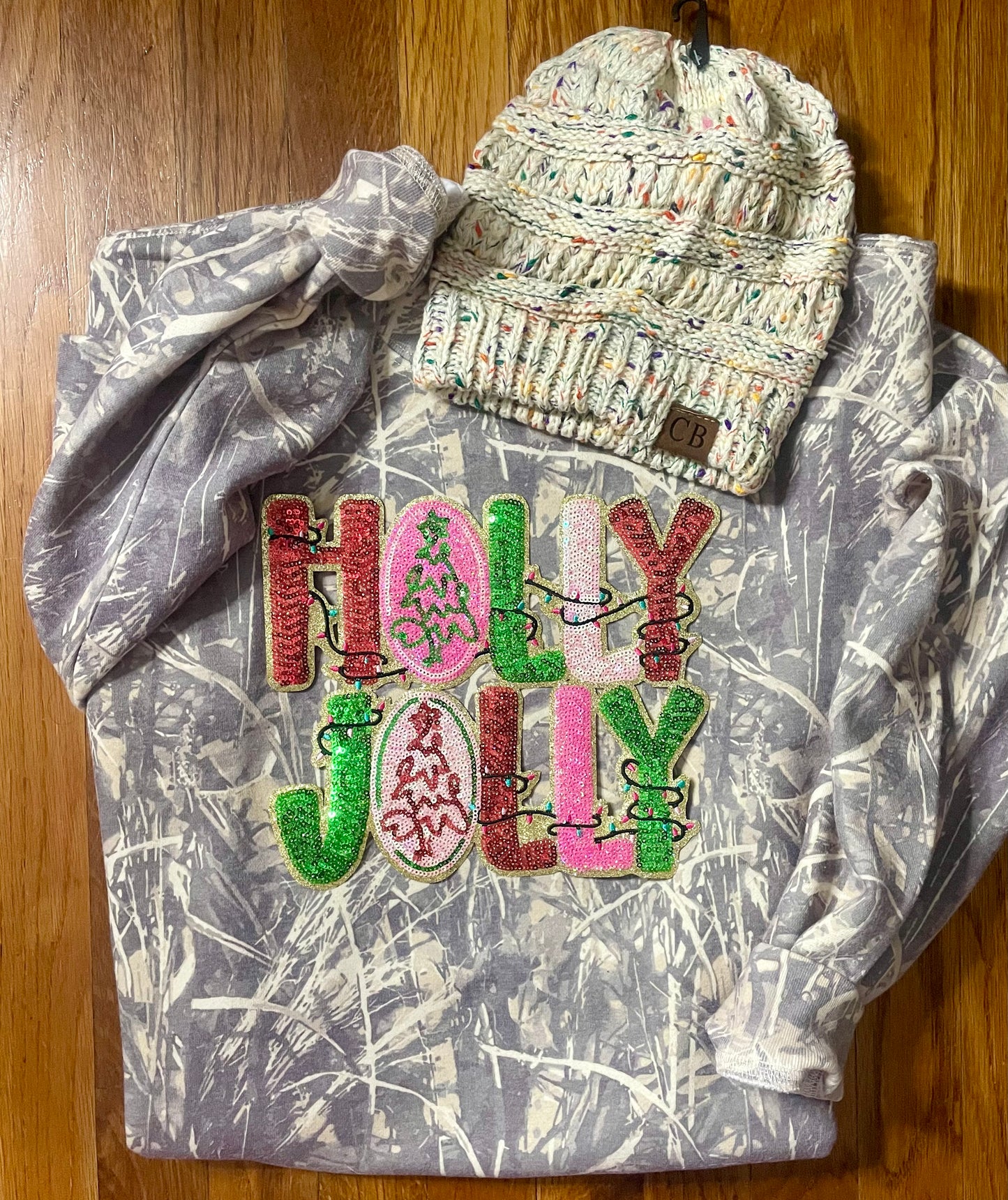 Camo Holly Jolly Sequins Patch Sweatshirt