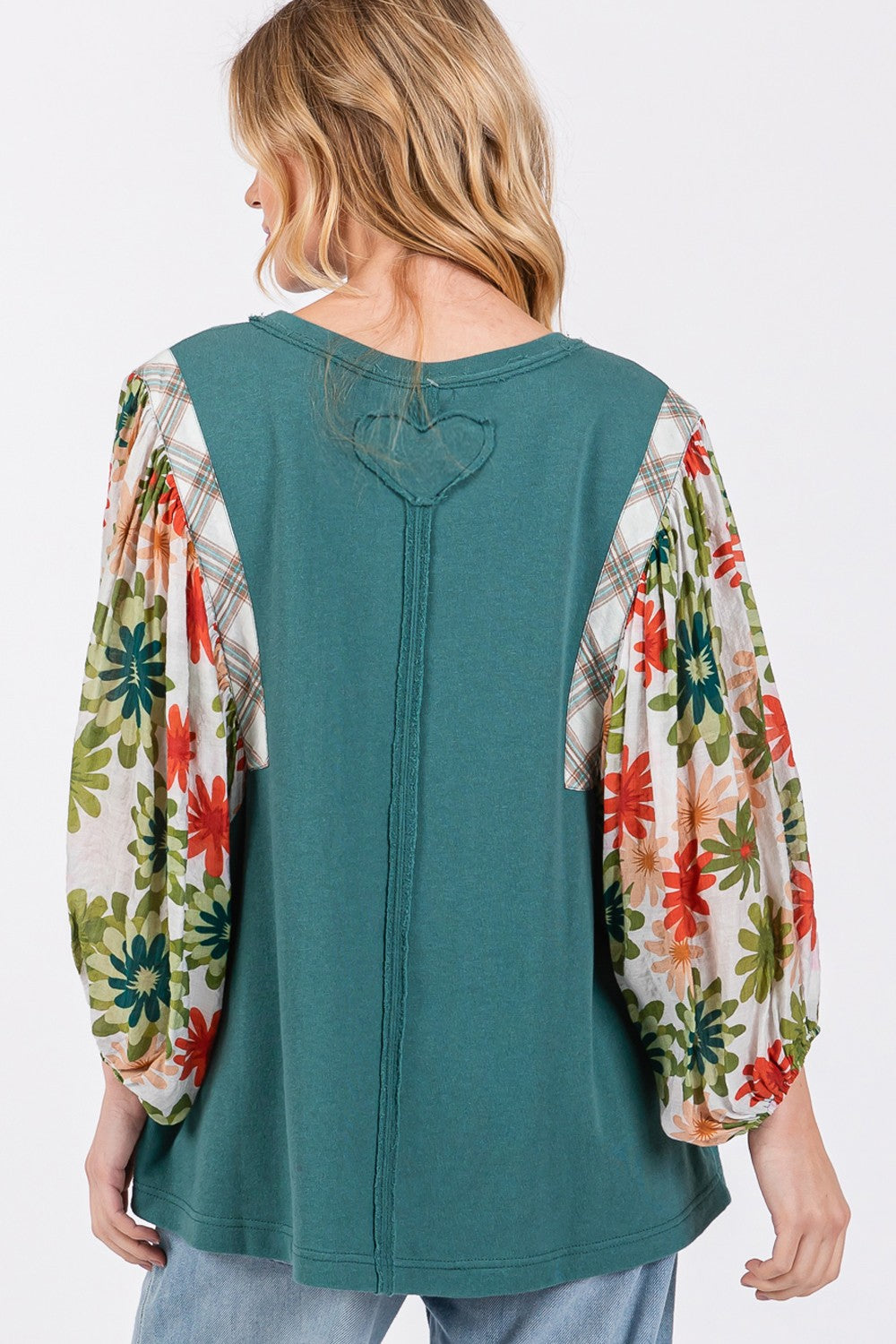 Sammy Printed Balloon Sleeve Contrast Top