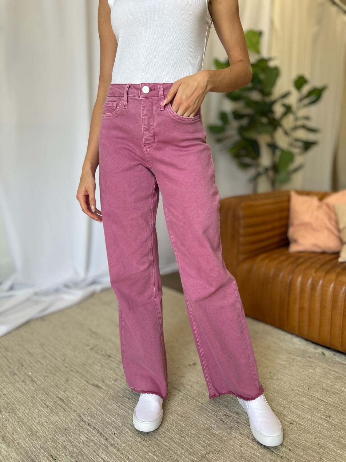 Rebecca High Rise Garment Dye Wide Leg Jeans
