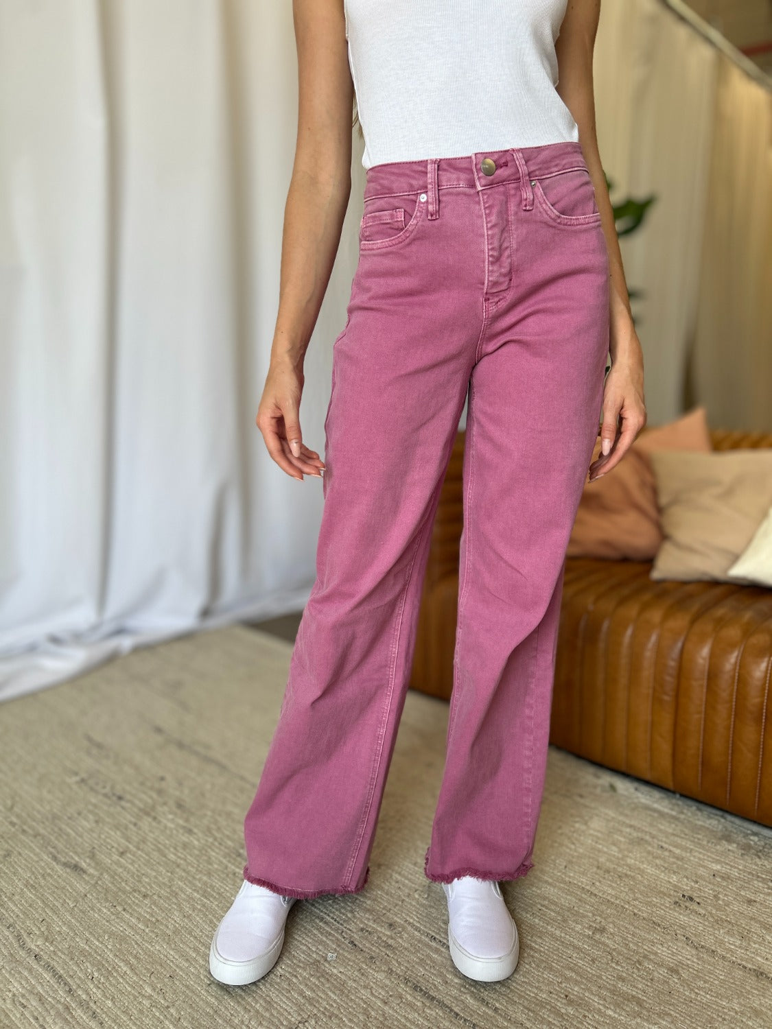 Rebecca High Rise Garment Dye Wide Leg Jeans