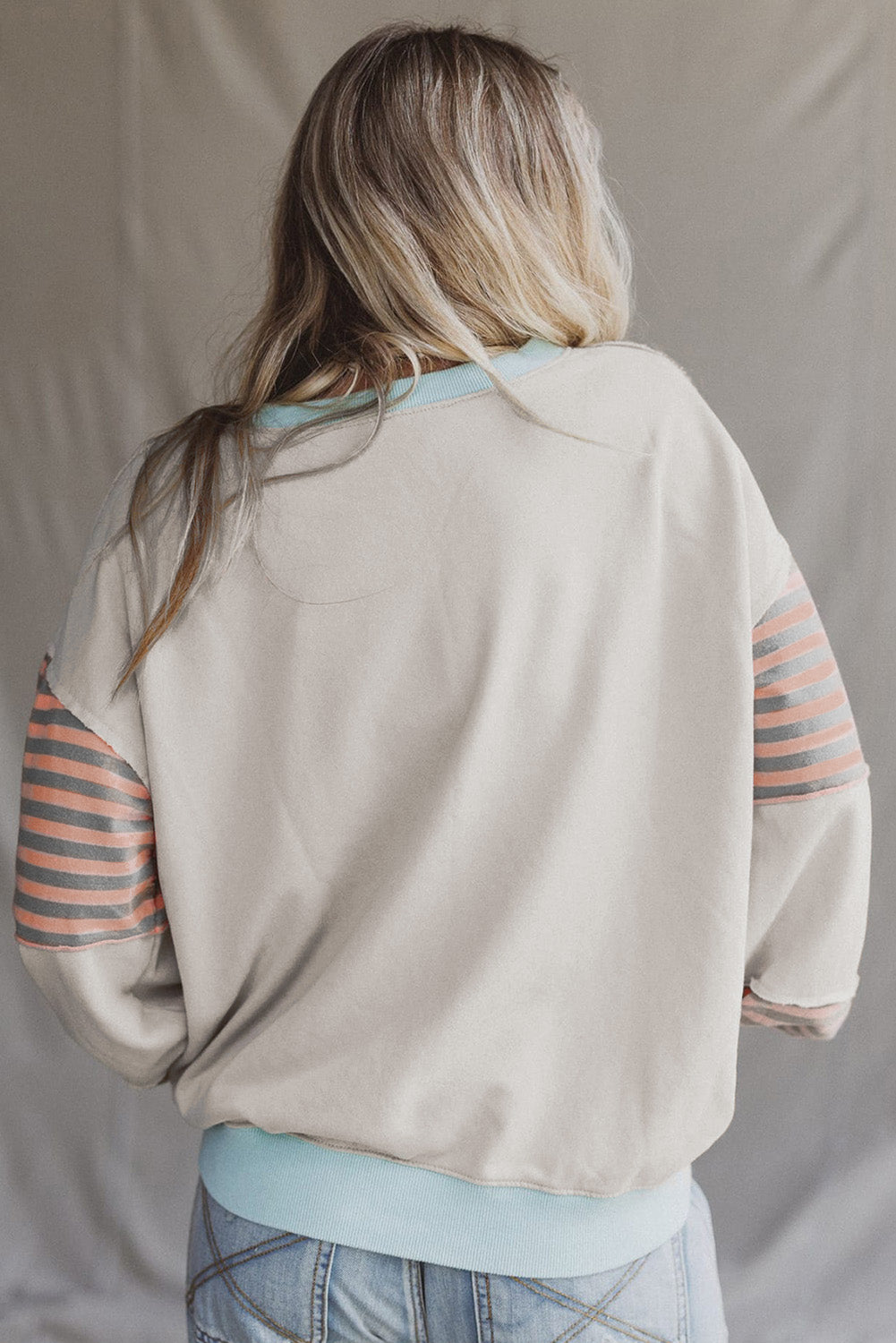 Colorblock Patchwork Striped Sleeve Sweatshirt