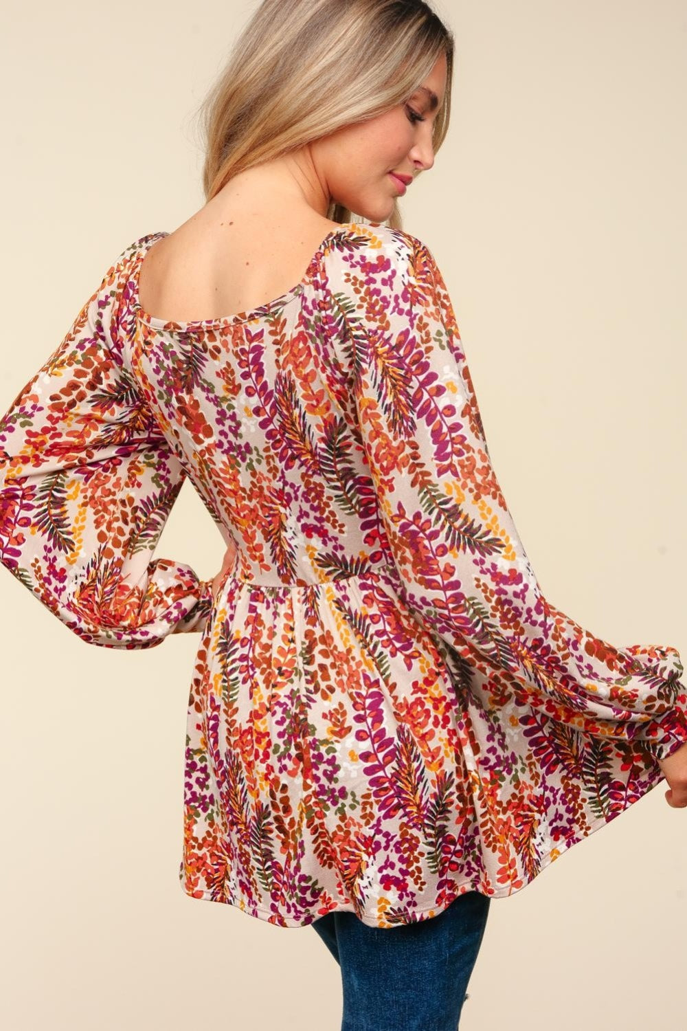 Halle Peplum Floral Square Neck Blouse