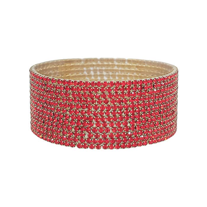 Red Crystal and Gold Thin Stretch Bracelet