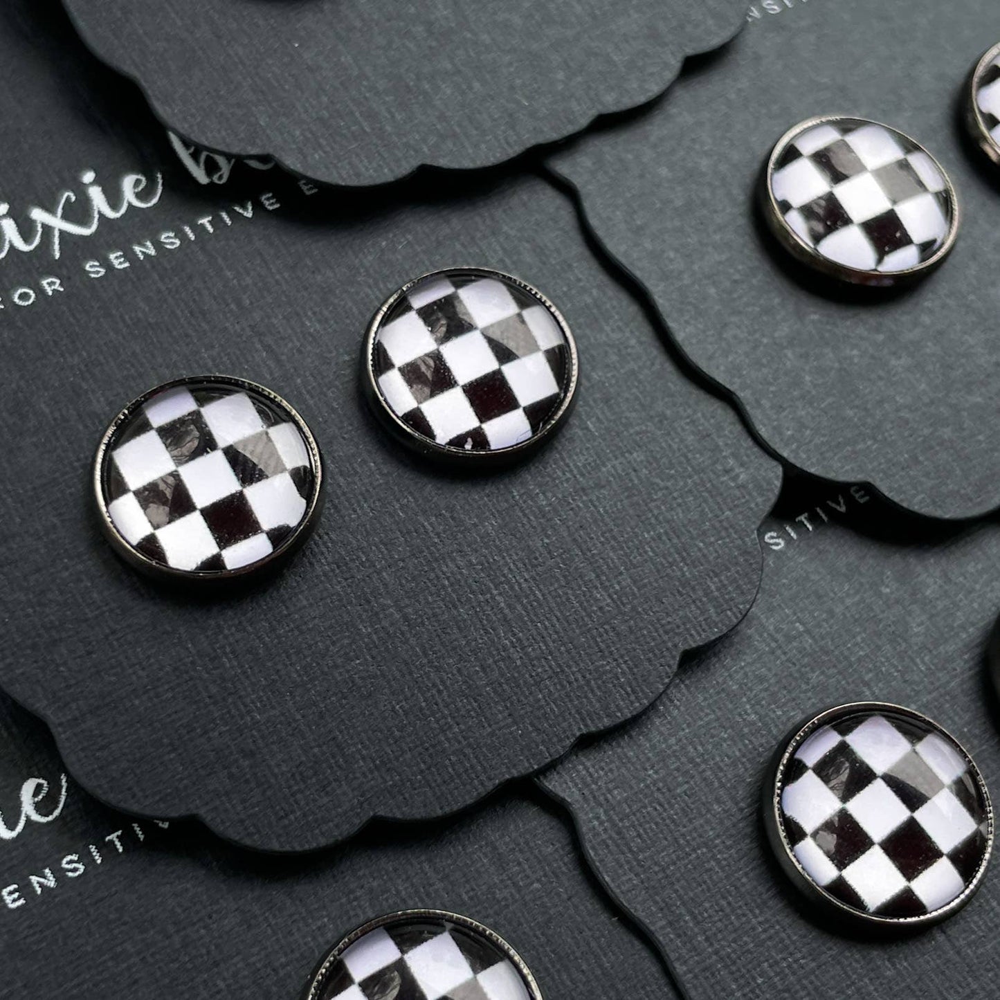 Ready, Set, Go! Checkered Glass Studs