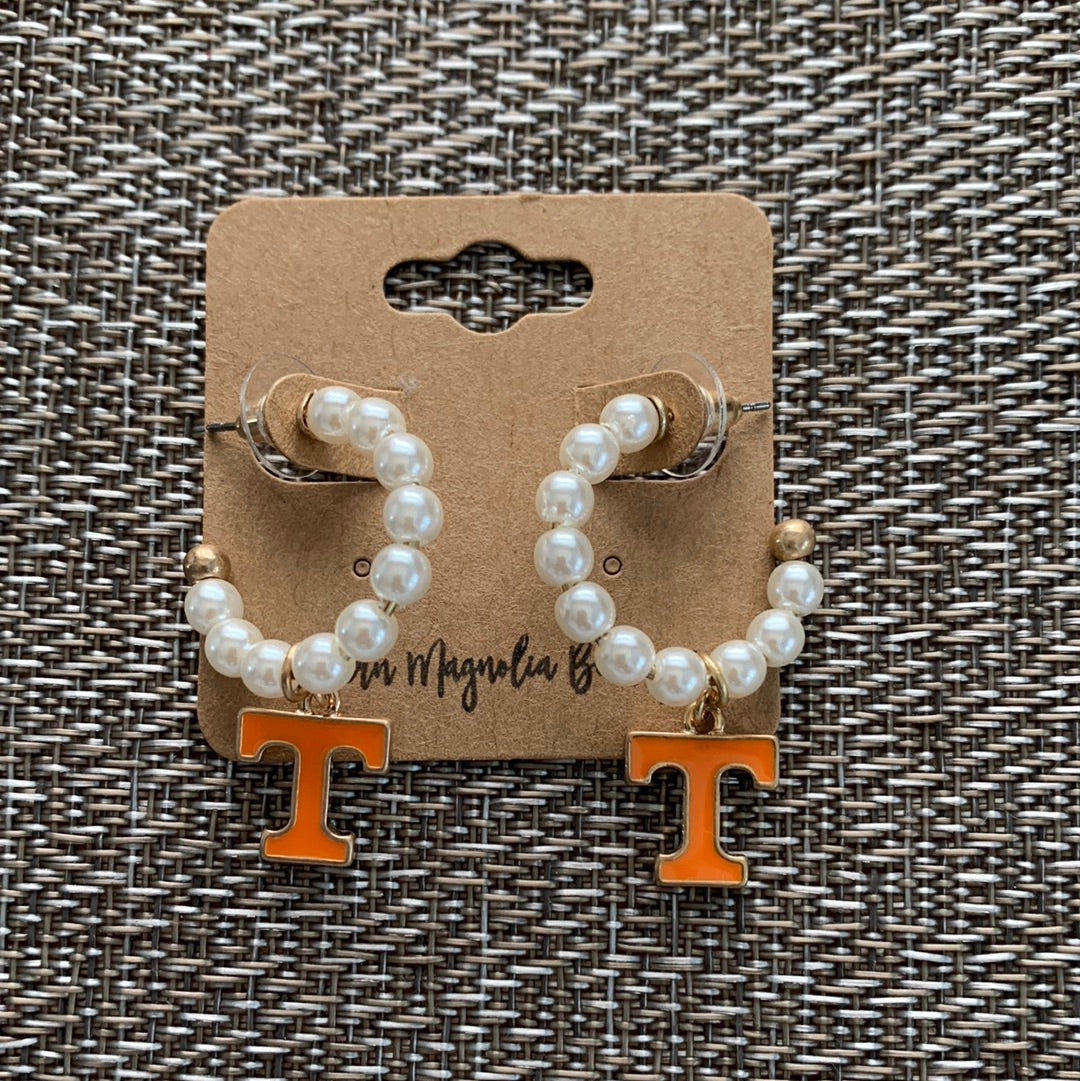 Pearl Hoop Drop Earrings- Tennessee