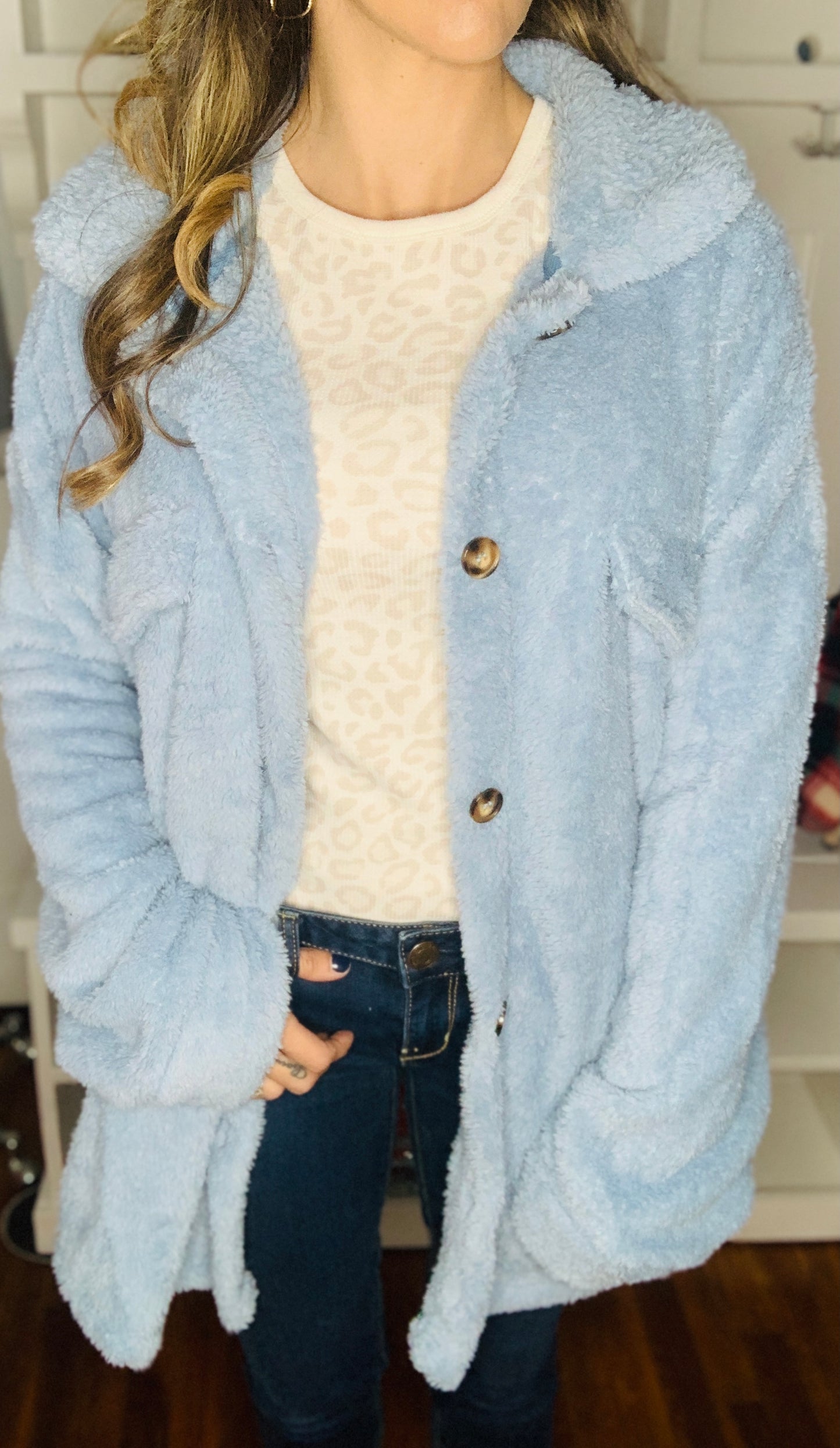 Blue Fur Shacket
