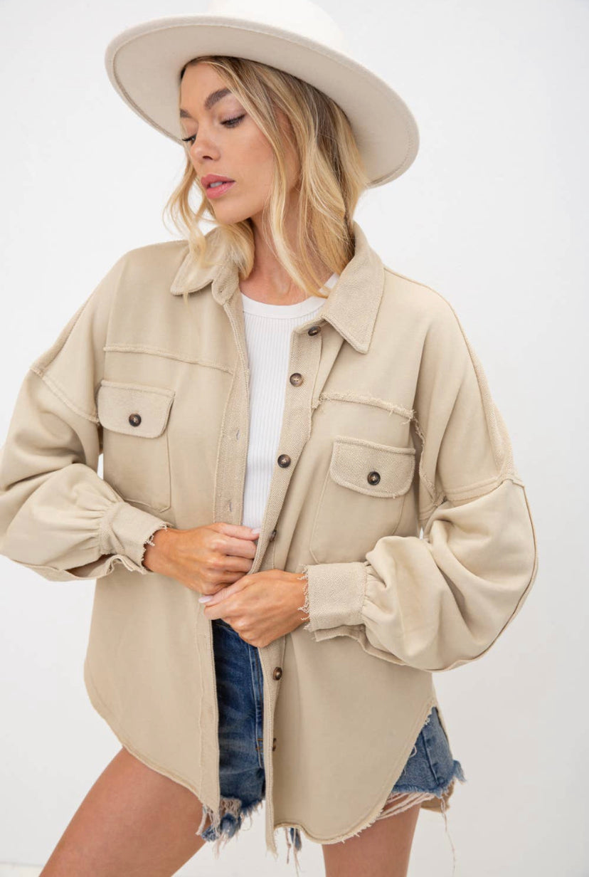 Falling In Love Shacket- Oatmeal