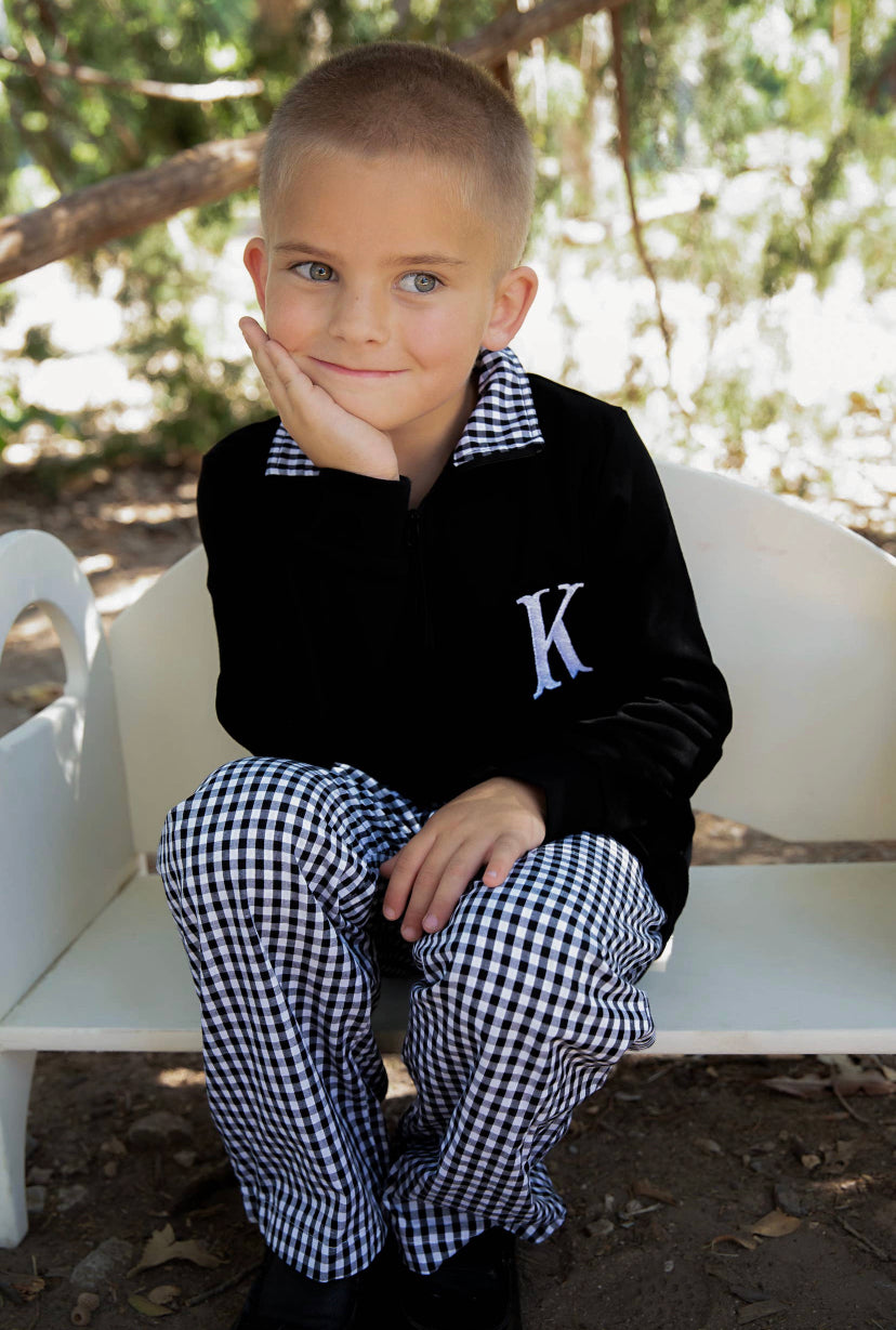 Gingham Monogram Pullover