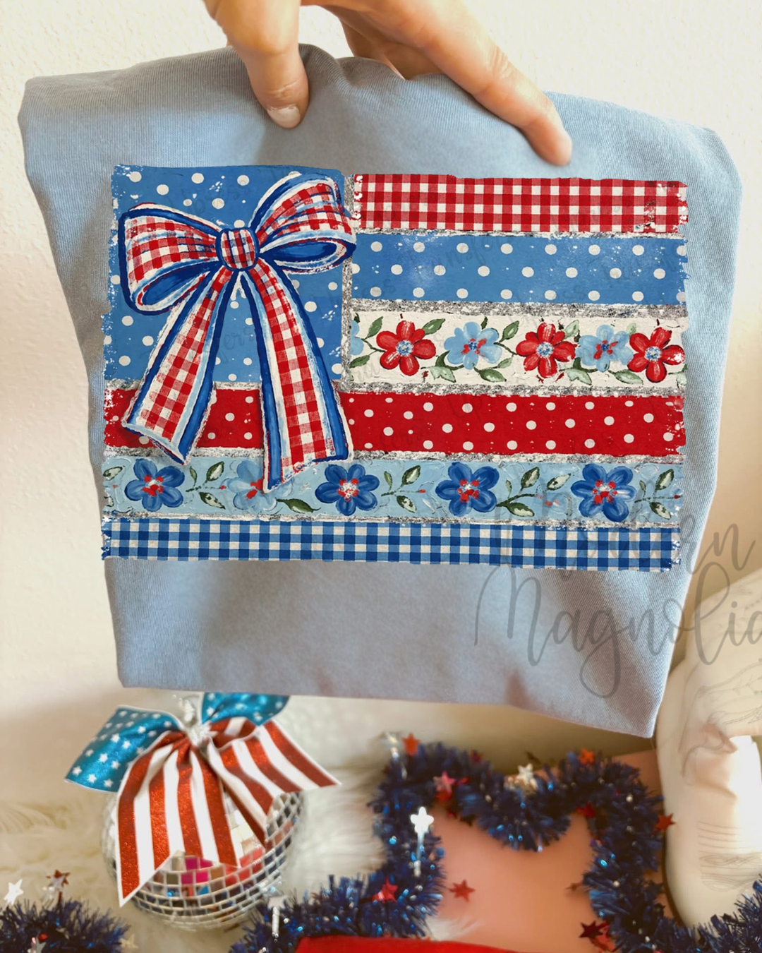 Patriotic Floral Flag Short Sleeve Tee