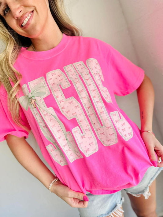 Coquette Jesus Short Sleeve | Neon Pink