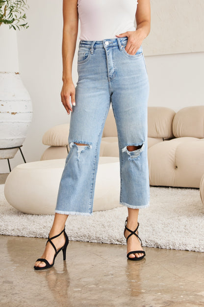 Rylee Tummy Control High Waist Raw Hem Distressed Jeans