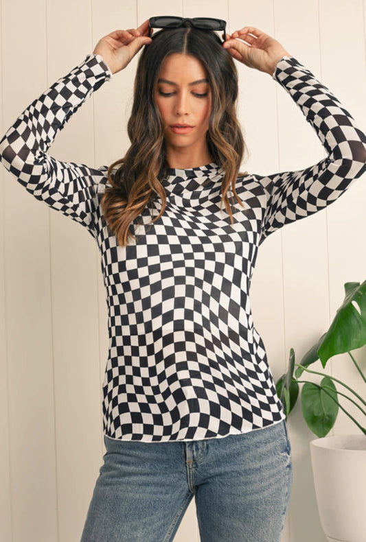 Black Checkered Mesh Top