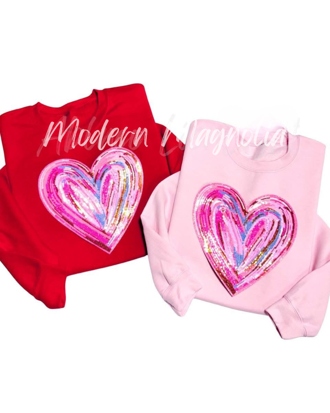 Colorful Pink Splatter Heart Sequins Patch Sweatshirt