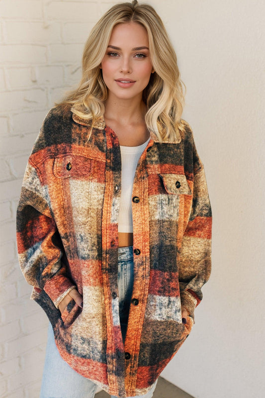 Plaid Fleece Shacket with Pockets