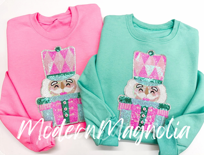 Nutcracker Blue Pink Sequins Patch Sweatshirt