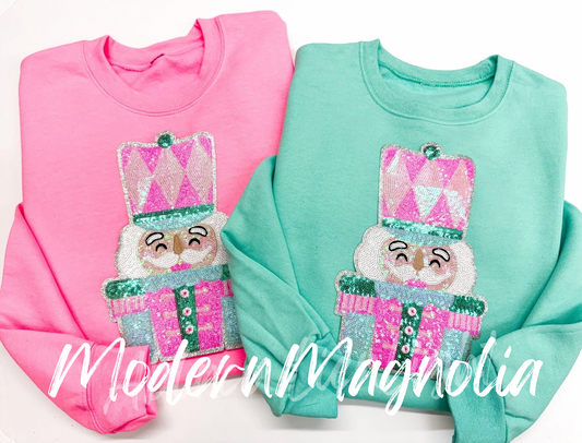 Nutcracker Blue Pink Sequins Patch Sweatshirt