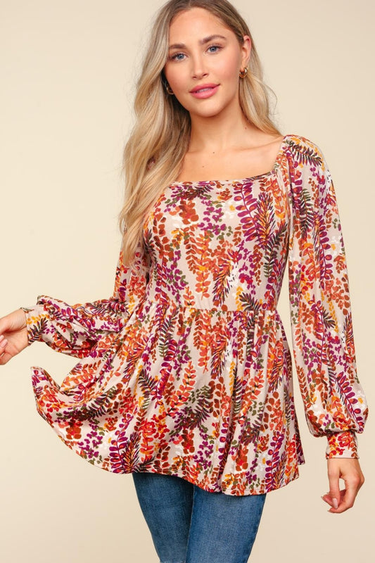 Halle Peplum Floral Square Neck Blouse