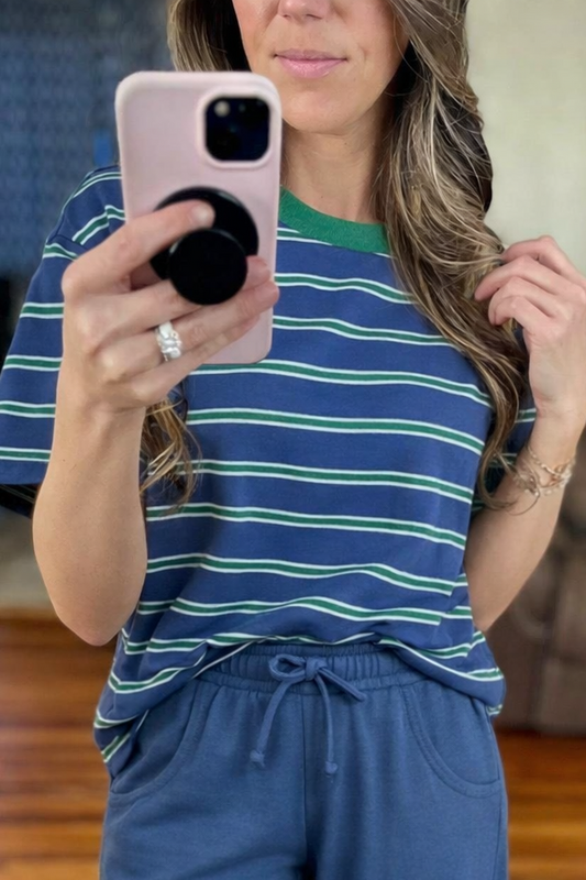 Striped Boxy Tee | Blue