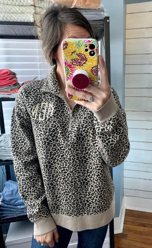 Monogram Leopard 1/4 Zip Pullover